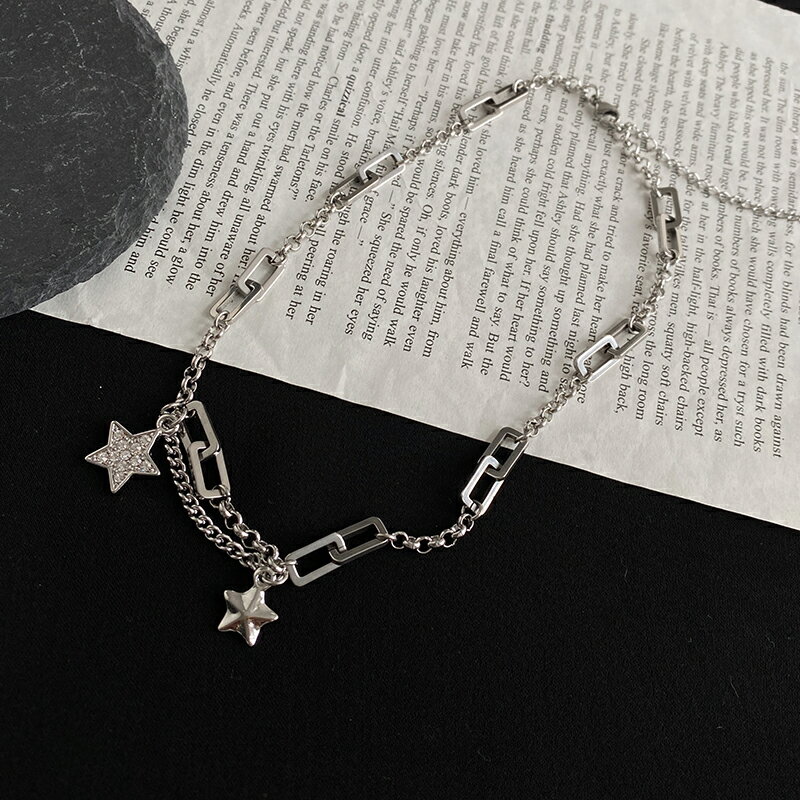 年新款星星項鏈女夏復古冷淡風鎖骨鏈個性嘻哈衛衣鏈短款頸鏈 1