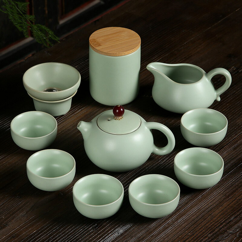 汝窯茶具套裝整套家用泡茶壺陶瓷茶具套裝茶盃功夫茶具日禮