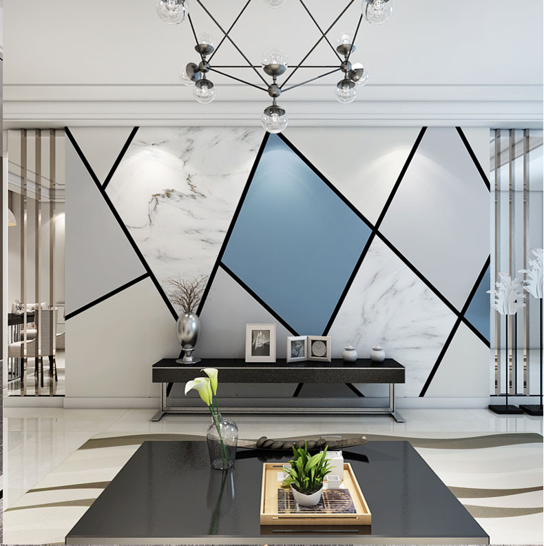 北歐藝術幾何壁紙現代簡約客廳電視背景墻紙裝飾抽象線條壁畫墻布