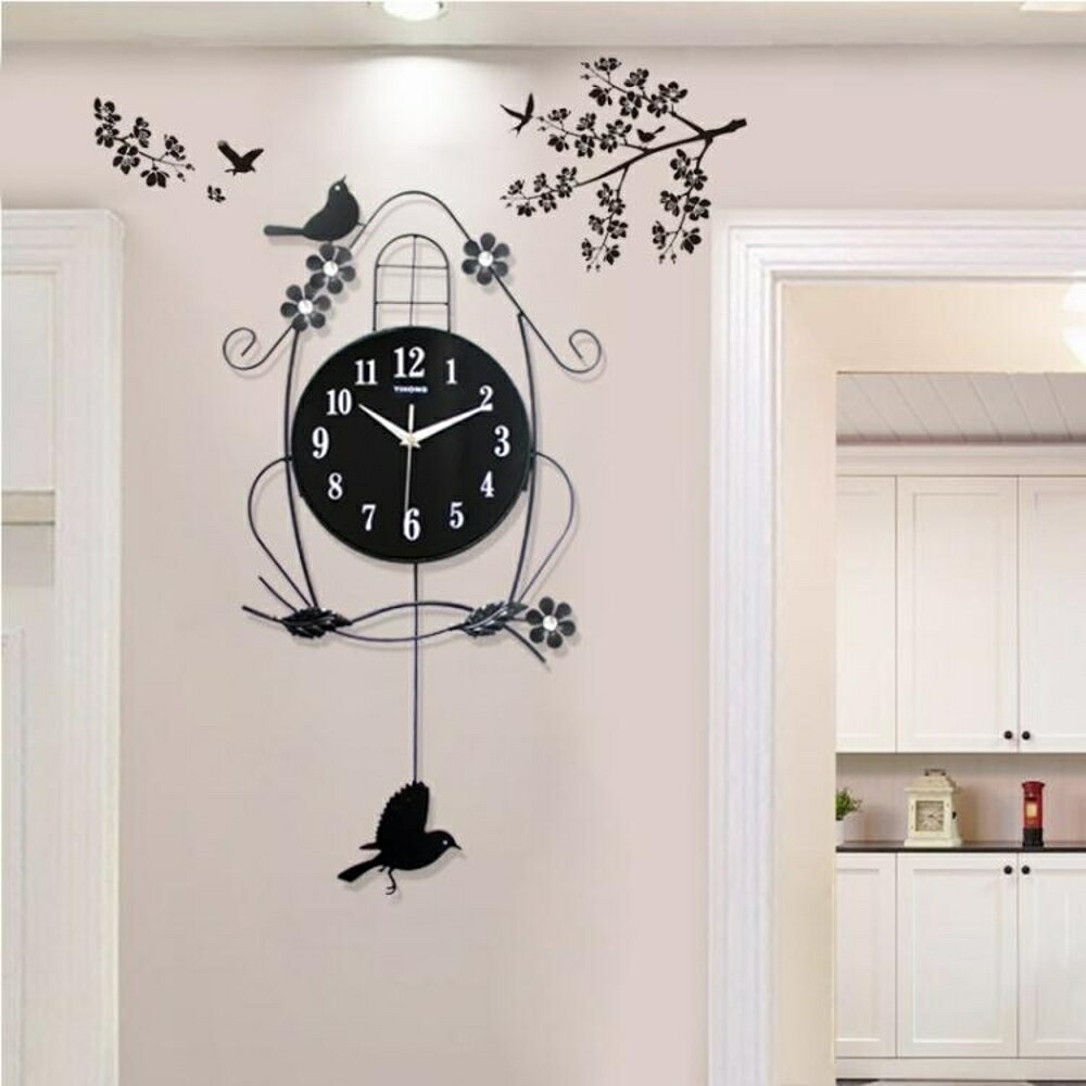 掛鐘鐘錶掛鐘客廳靜音個性家用小鳥時鐘創意現代裝飾大氣臥室搖擺掛錶 都市時尚DF