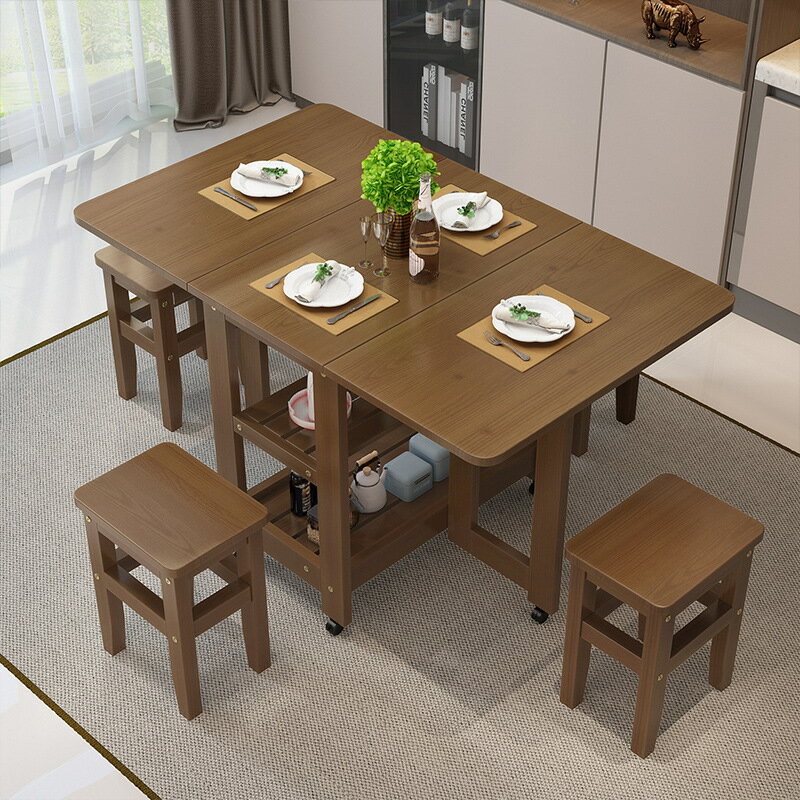 餐桌 折疊餐桌家用伸縮吃飯桌實木長方形小戶型多功能桌椅