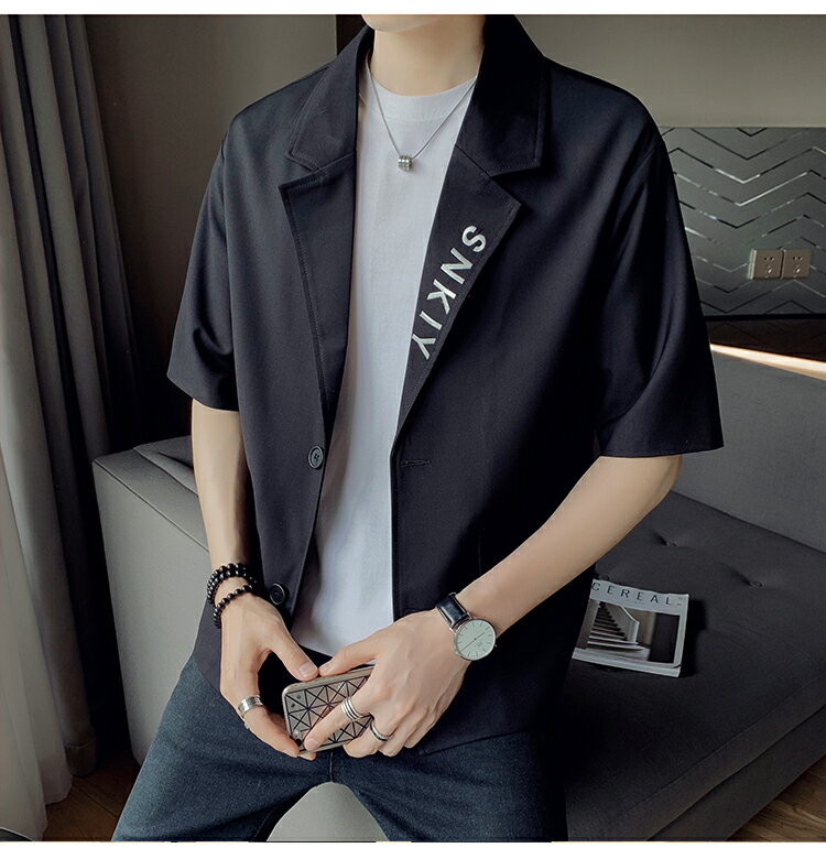 FINDSENSE X 男生韓版織帶五分袖西裝冰爽面料外套