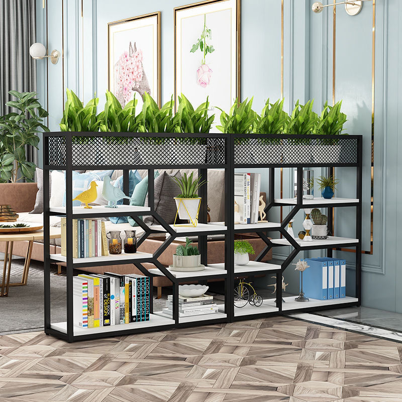 【最低價】【公司貨】鐵藝隔斷置物架書架餐廳裝飾屏風落地書柜家用客廳辦公室玄關花架 1
