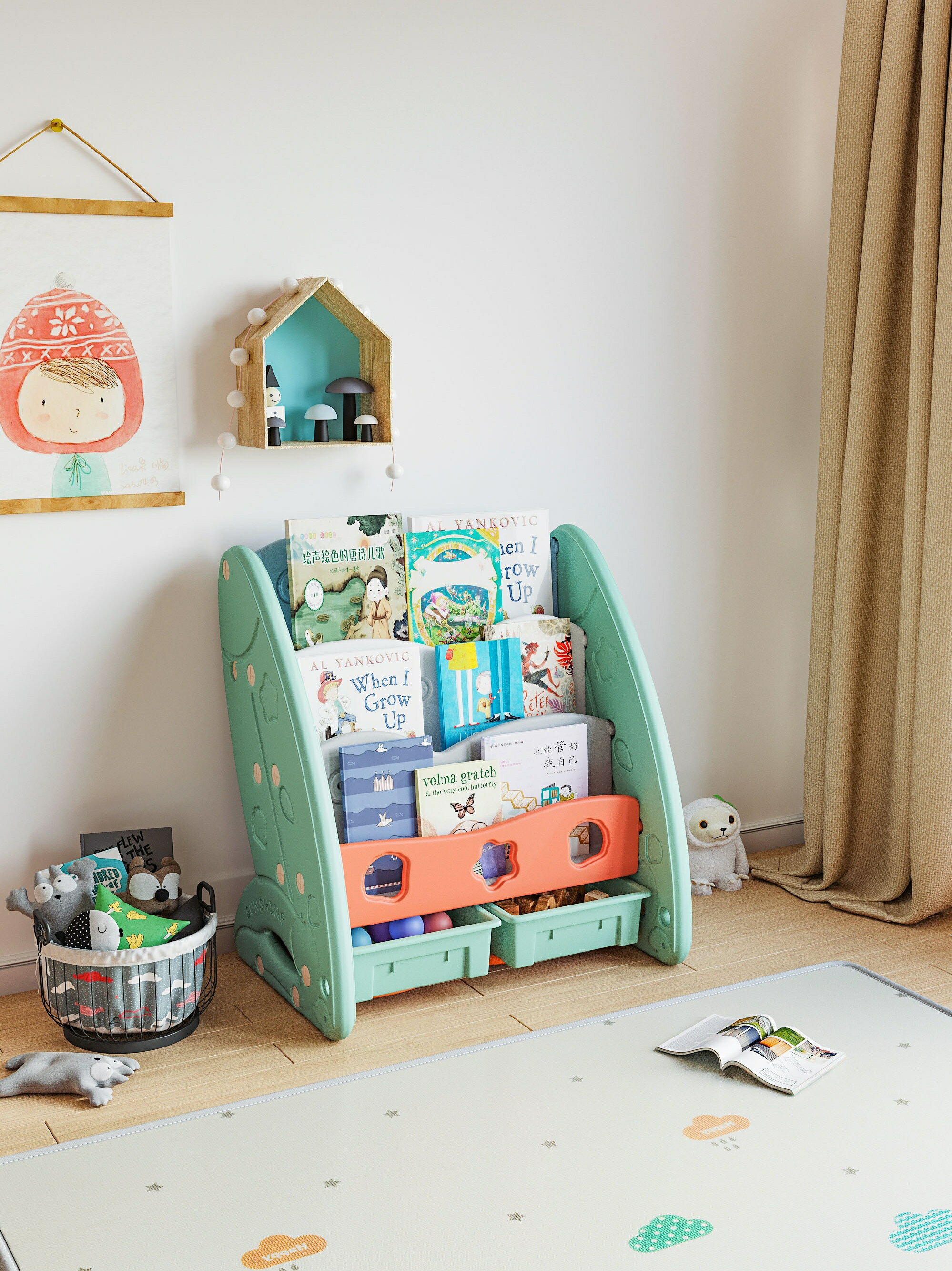 兒童書架塑料繪本架家用落地小型置物多層寶寶玩具整理收納經濟型【青木鋪子】