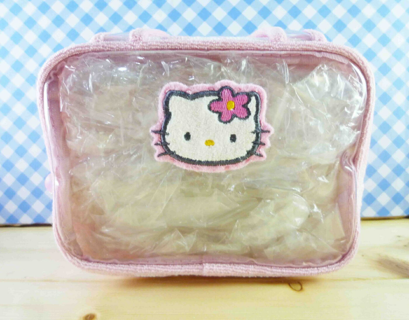 【震撼精品百貨】Hello Kitty 凱蒂貓 透明化妝包/筆袋-花(粉白) 震撼日式精品百貨