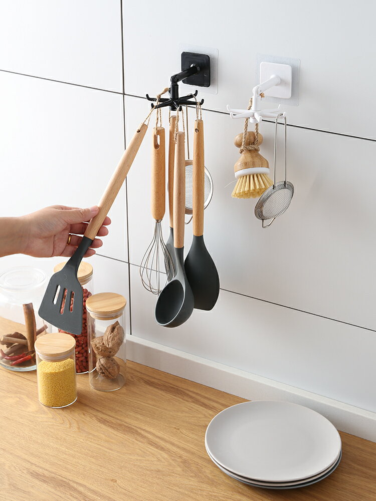 廚房衛生間360度可旋轉掛鉤免打孔強力粘鉤無痕收納掛架夾子簡約