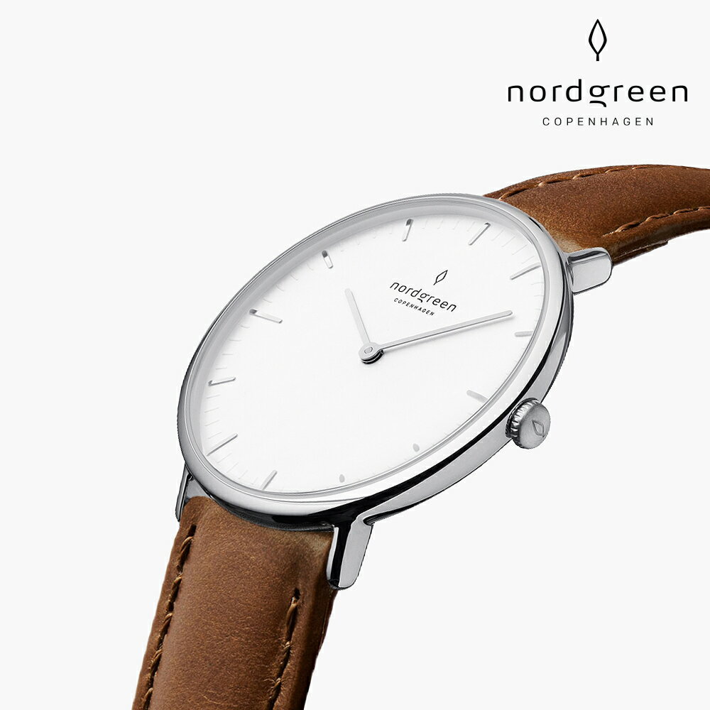 送禮首選★Nordgreen Native本真 月光銀系列復古棕真皮腕錶40mm(NR40SILEBRXX)  附提袋【全館優惠★APP下單天天點數10倍送】線上購買享_實體門市同步服務 1