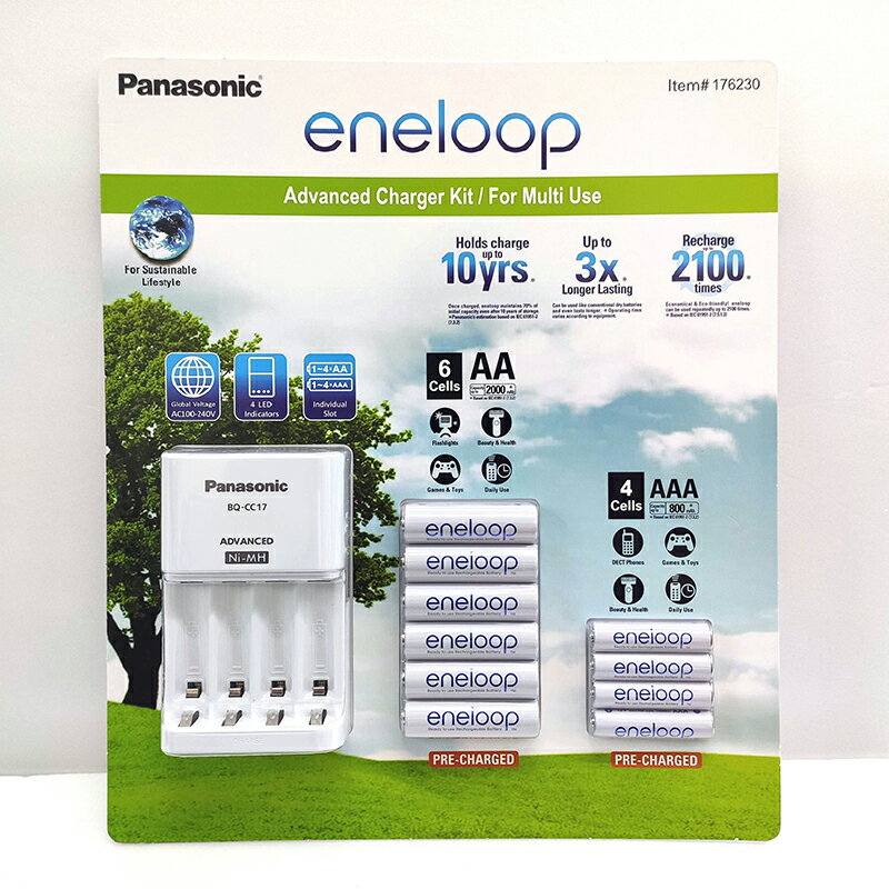 [COSCO代購4] a促銷到6/20  Panasonic ENELOOP 電池+充電器套組 6*AA+4*AAA+CHARGER COMBO _CA176230
