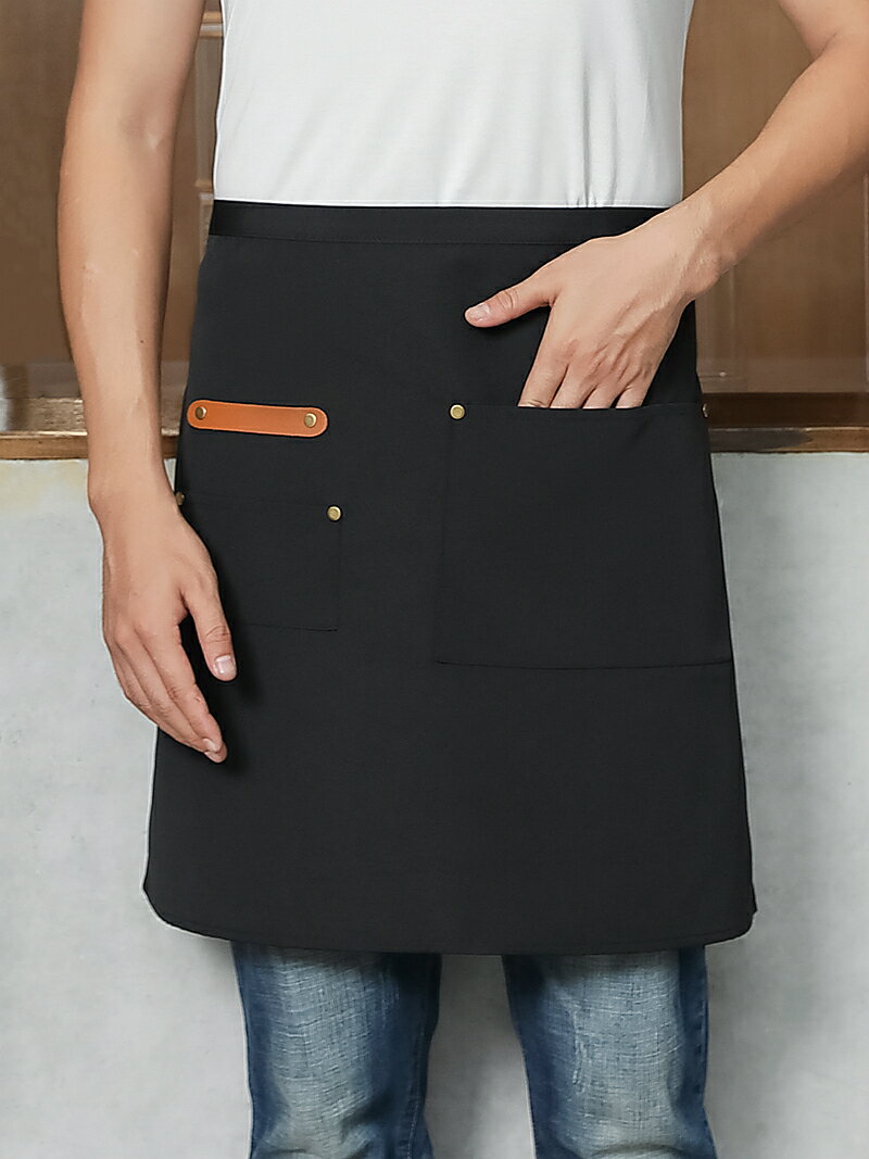 服務員女半身圍裙帆布防水防油餐飲專用男廚房工作服圍腰定制logo