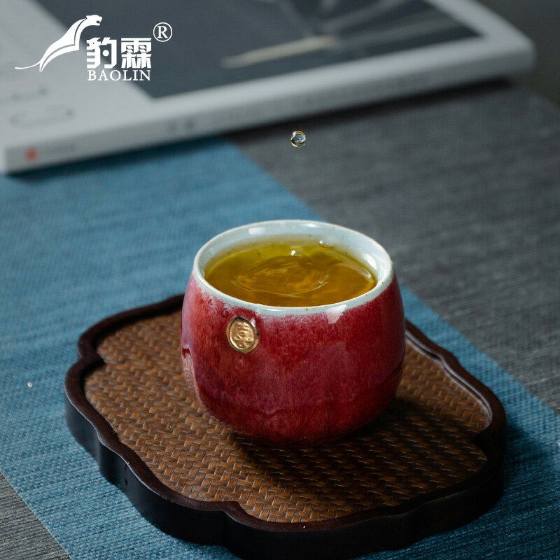 絳紅釉品茗杯手工中式情侶大號陶瓷茶杯家用伴手禮紅色喜慶禮盒裝