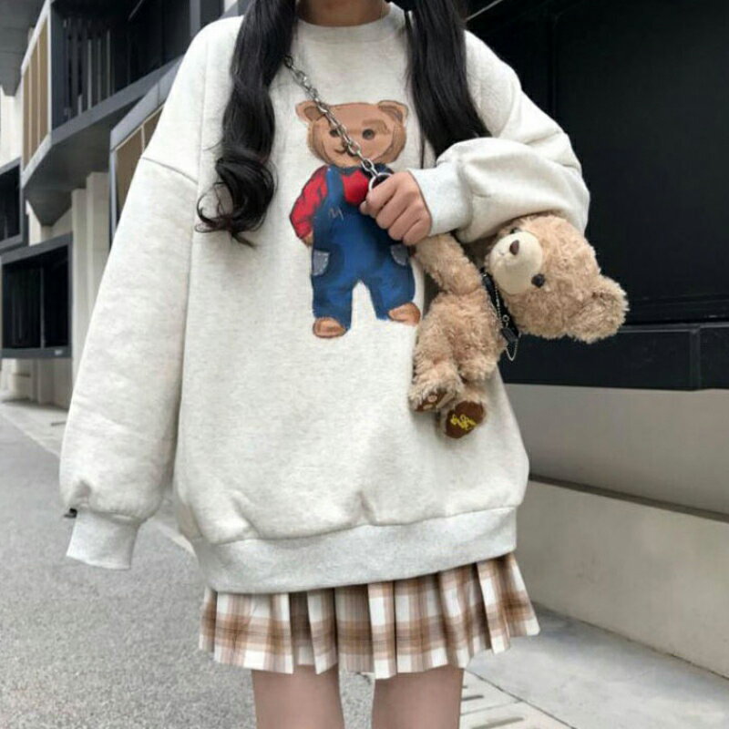 網紅港風小熊衛衣女春秋韓版waitmore寬松外套ins潮學生薄款上衣