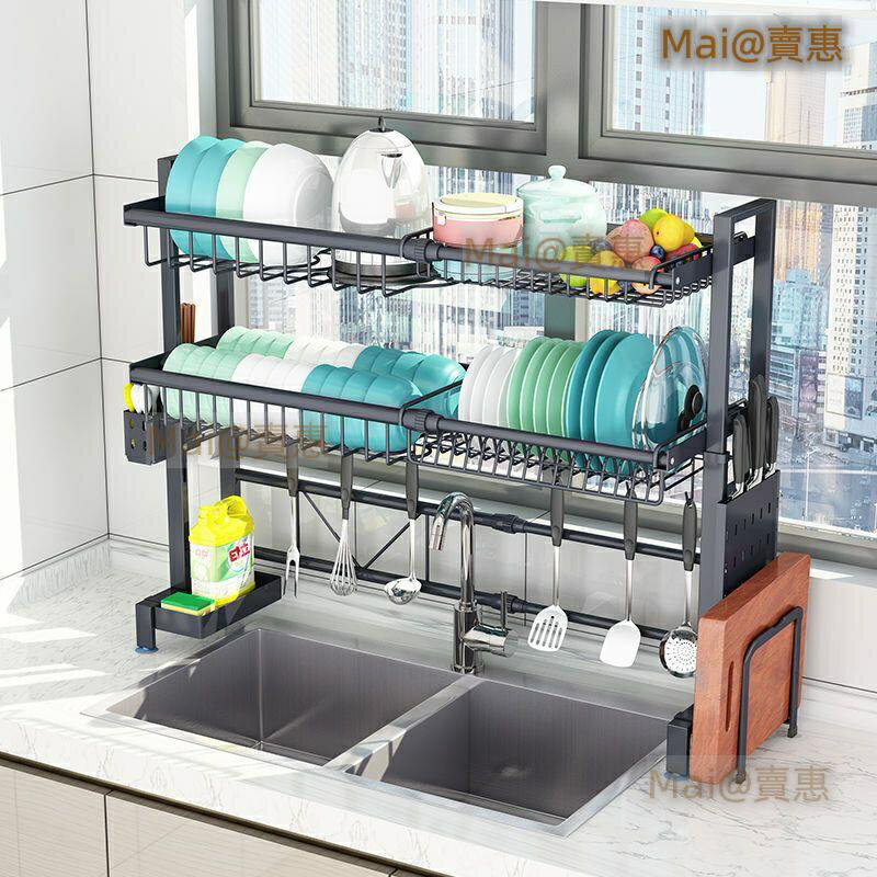 盤瀝水架 瀝水碗架 碗碟收納架 廚房瀝水架 廚房收納 伸縮304不銹鋼廚房置物架水槽碗架瀝水架碗筷濾水架放碗碟收納架