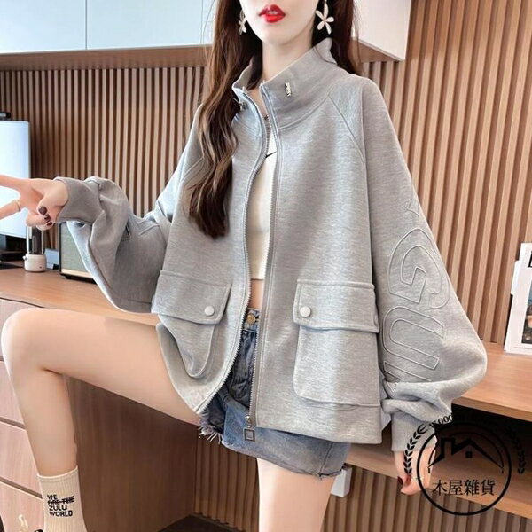 加絨外套女春秋寛鬆大碼短款休閒上衣棒球服【木屋雜貨】