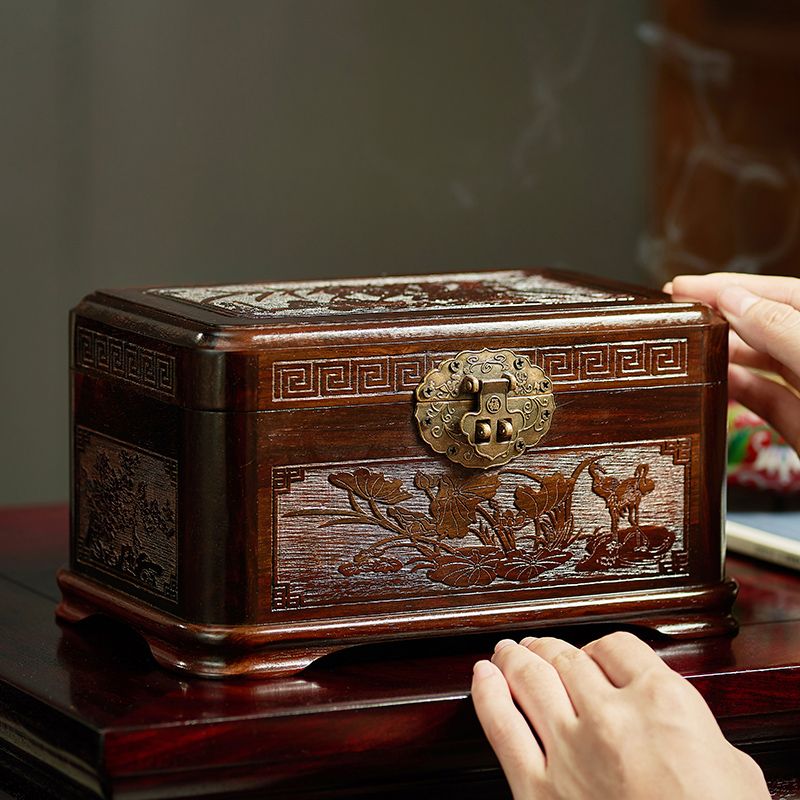 首飾盒帶鎖高檔小葉紫檀實木中式紅木梳妝盒小結婚陪嫁木質收納盒