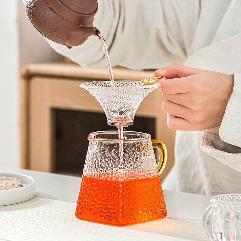 耐熱玻璃公道杯錘紋現代家用中式茶具配件大號功夫茶具茶濾分茶器