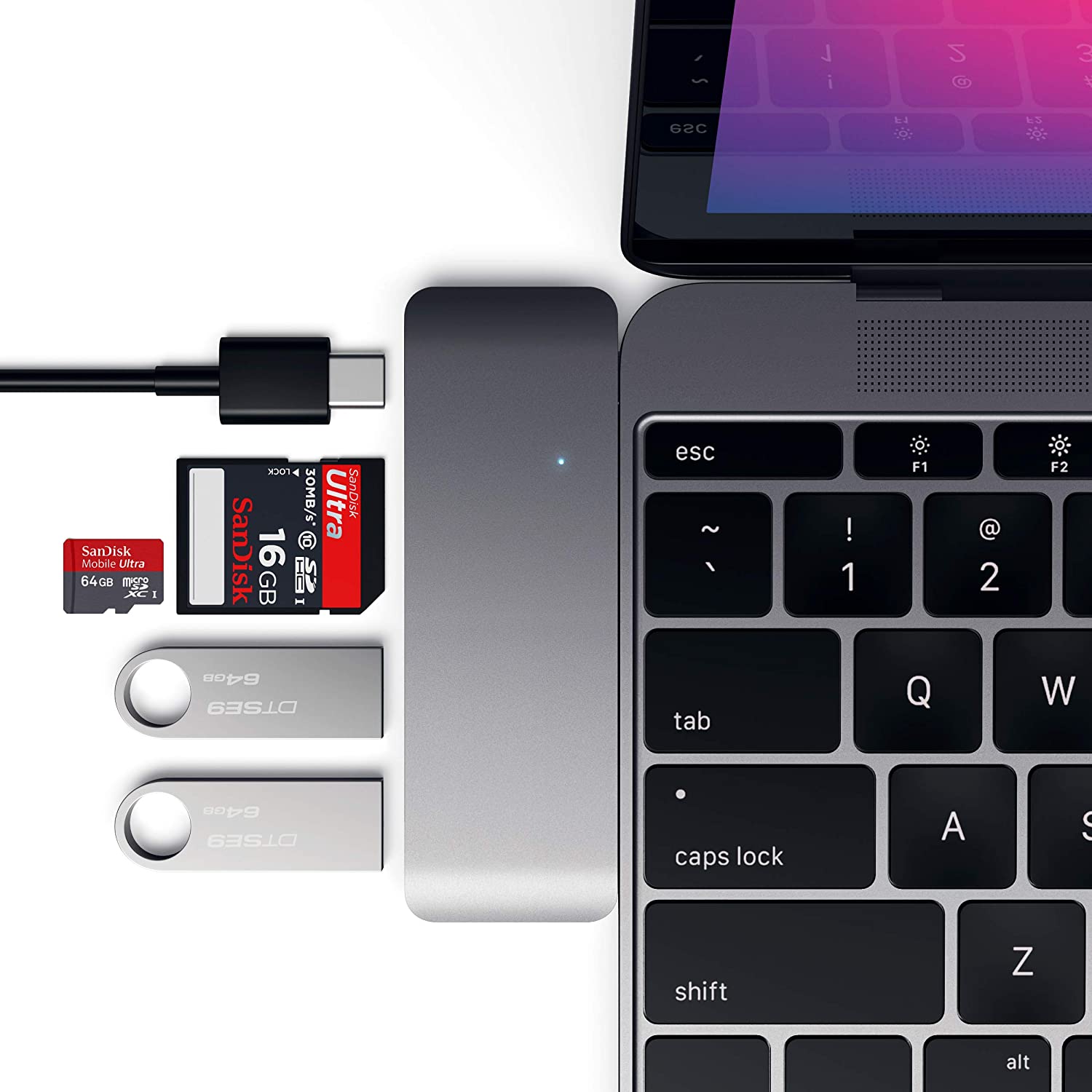 【日本代購】Satechi 护照 多功能 USB 集线器 Type-C Macbook 12英寸用 USB3.0 3in1 USB-C 充电端口 组合集线器 (太空灰色)