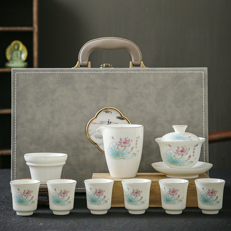 茶具 茶具套裝 白瓷全套功夫陶瓷茶具家用套裝禮盒羊脂玉商務禮品盒一套中式高檔