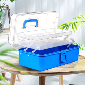水粉顏料美術工具箱 大號三層塑料工具箱 透明實色塑料工具箱