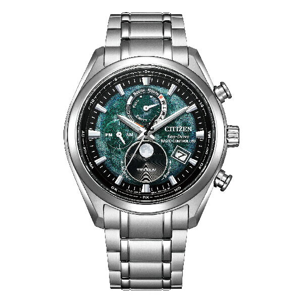CITIZEN 星辰 Gents BY1010-81X 光動能五局電波月相鈦金屬潮流腕錶 綠面 43mm｜樂天全館特惠中★指定刷卡回饋10%