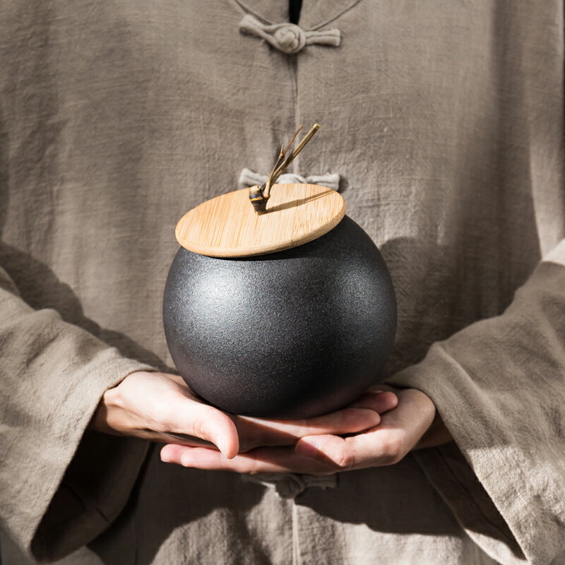 日式粗陶茶罐大號裝陶瓷密封罐黑陶裝茶葉罐簡約家用禮盒茶葉包裝