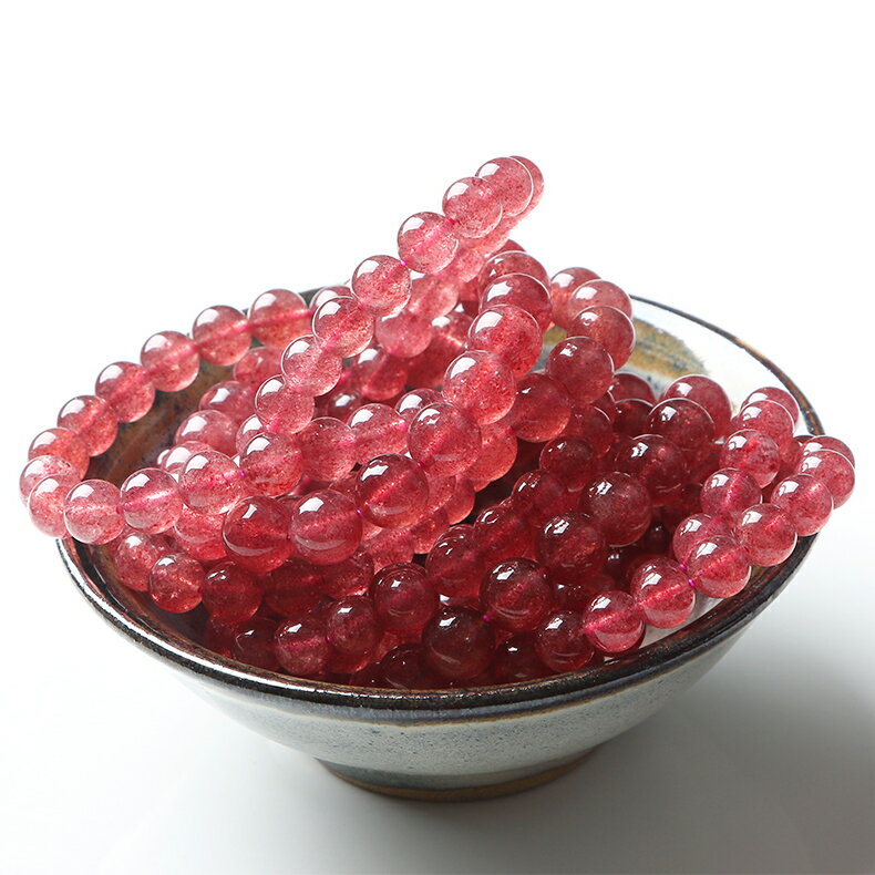親寶水晶天然草莓晶手鏈女款 單圈士多啤梨甜美紅色水晶手串禮物