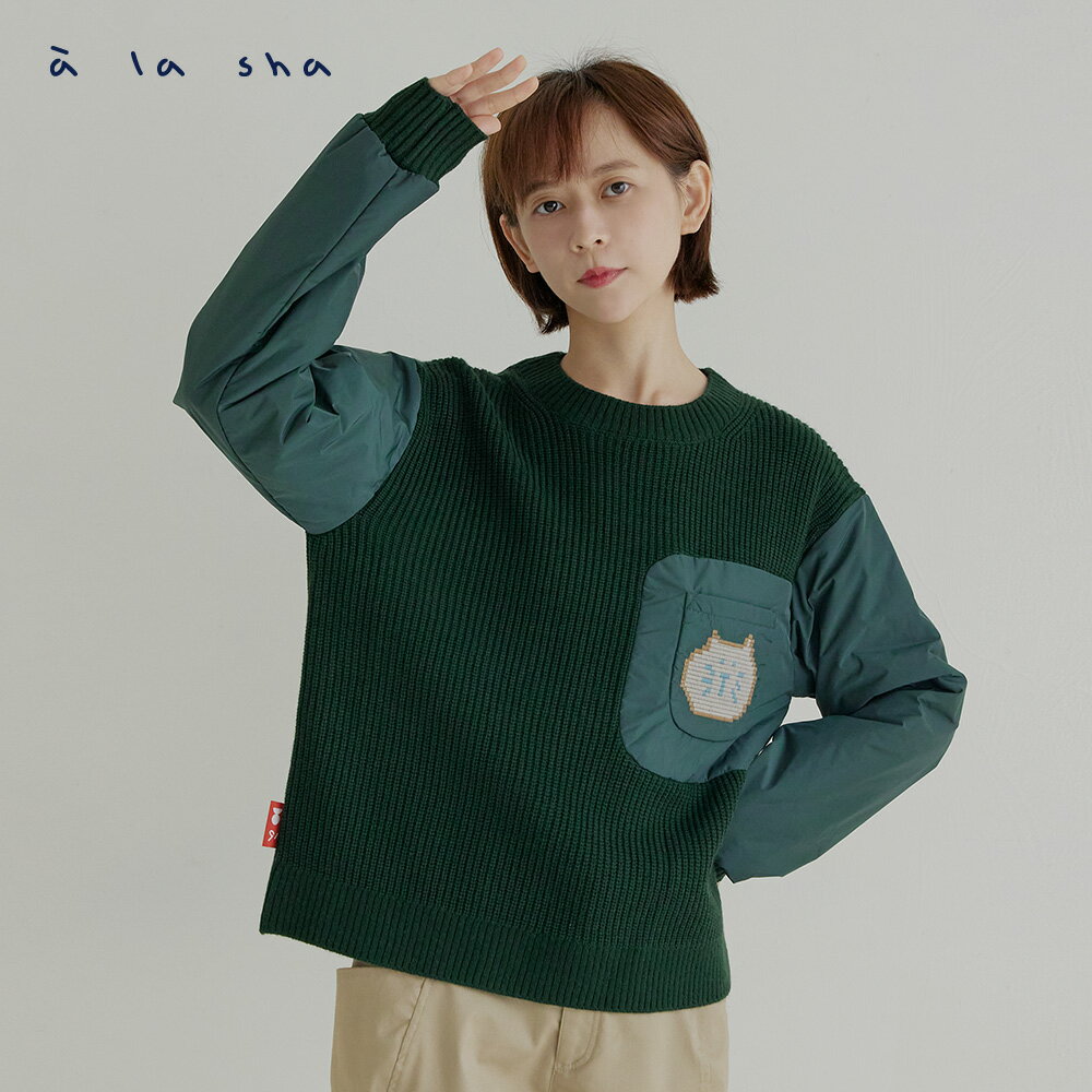 a la sha 異材質拼接落間針織上衣