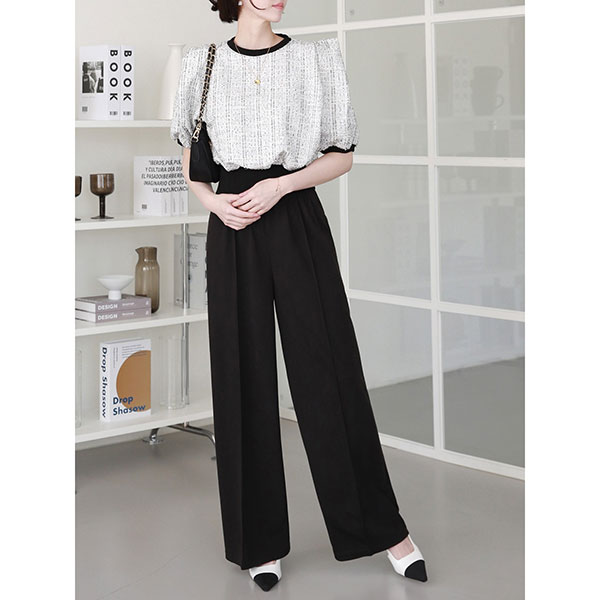 ANNAS 正韓 高級感 假墊肩 小香 套裝 短袖 長褲 肩膀造型 金蔥 毛呢 小香風 婚禮 名媛 韓國 韓劇女主角 7