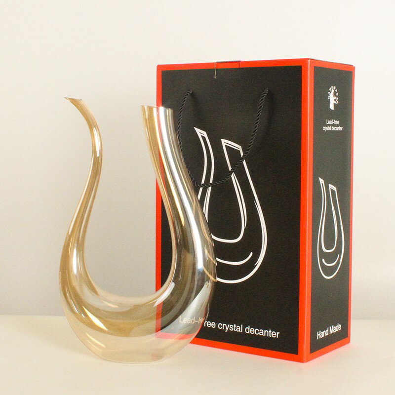 輕奢金色高腳杯擺件琥珀色水晶玻璃紅酒杯U型醒酒器彩色杯裝飾杯