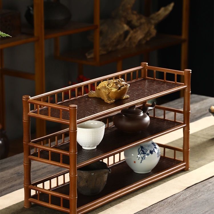 竹製茶棚手工日式簡約雙層三層席面博古架復古文玩置物架茶道配件181YJ 公司貨