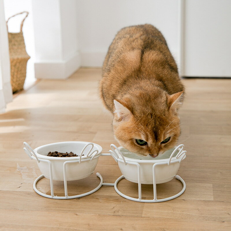 【優選百貨】貓碗陶瓷雙碗小鹿造型貓咪食碗狗狗碗食盆飯碗喝水碗飯盆寵物用品