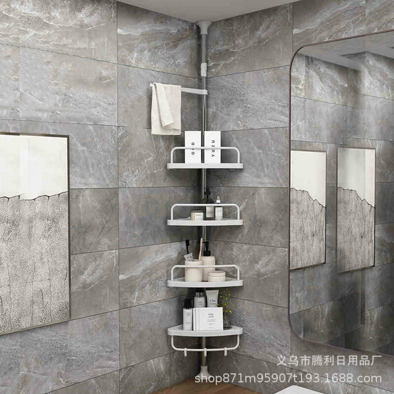 收納架 浴室分層頂立地置物架四層可伸縮調節架衛生間收納架