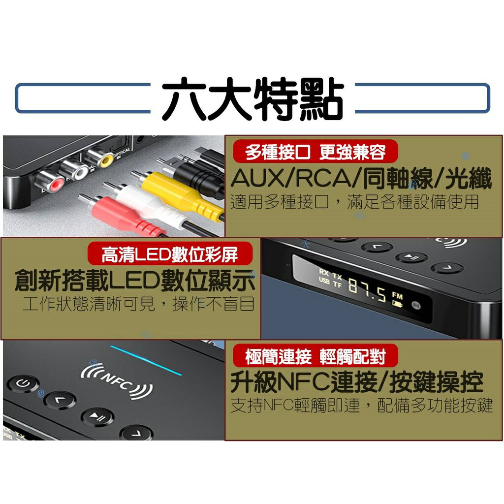 @貨比三家不吃虧@NFC數顯藍芽接受器 藍芽音頻接收器 AUX接口3.5轉接老式 車載接收器轉接器 升級藍芽 音頻發射器 5