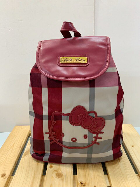 【震撼精品百貨】Hello Kitty 凱蒂貓 Sanrio HELLO KITTY美國版後背包-紅格紋#12762 震撼日式精品百貨