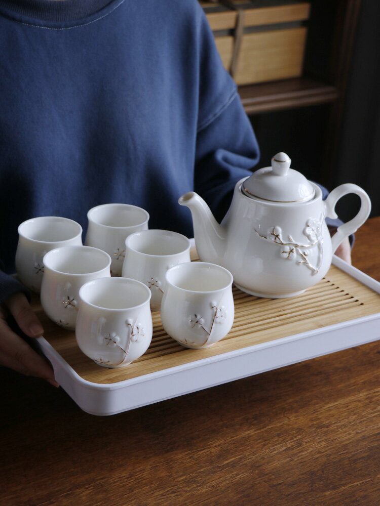 陶瓷茶壺套裝家用景德鎮現代簡約中式日式茶杯6個裝干泡茶盤大號