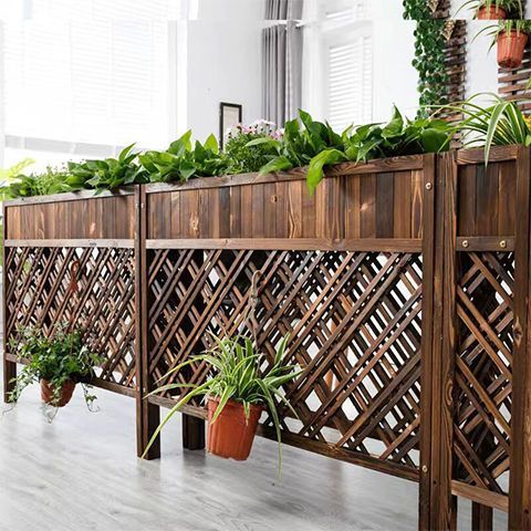 【最低價】【公司貨】隔斷花架戶外花槽碳化網格花箱餐廳木柵欄飯店裝飾花盆架防腐實木 1