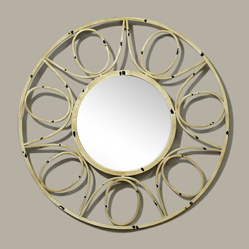 北歐式復古做舊美式鄉村玄關壁掛裝飾鏡 圓形浴室梳妝鏡墻面鏡子1入