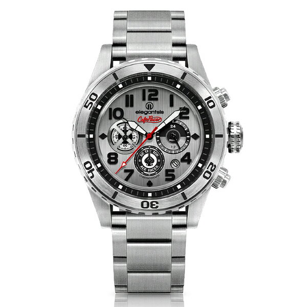 elegantsis 傑本尼氏 ELJR23QS-TONUP-VS03MA 新咖啡騎士三眼計時腕錶 銀 48mm｜樂天全館特惠中★指定刷卡回饋10%