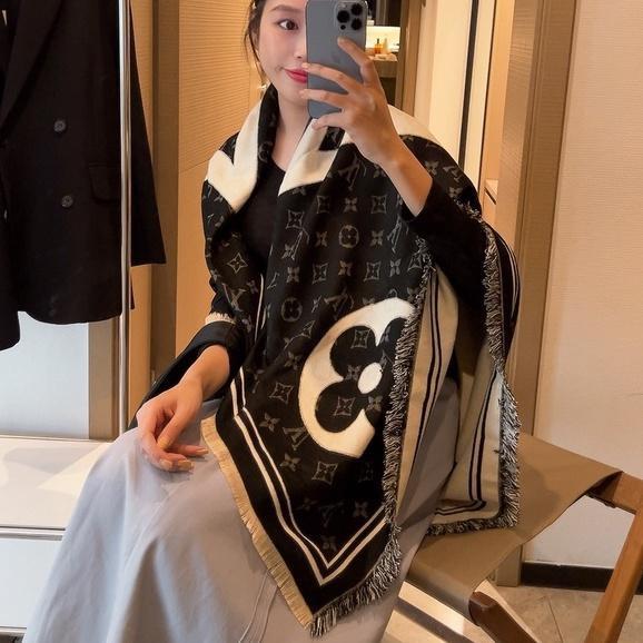 直購#絲巾披肩 圍巾披肩 女圍巾 批肩 羊絨圍巾 方巾 老花圍巾 禮服披肩 外搭披肩 高質感品牌圍巾 撞色圍巾 大披-Misaki精品