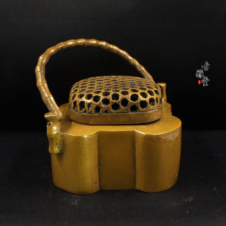 精鑄古玩雜項銅器純銅蛐蛐灌純銅提壺手提爐黃銅香爐擺件1入