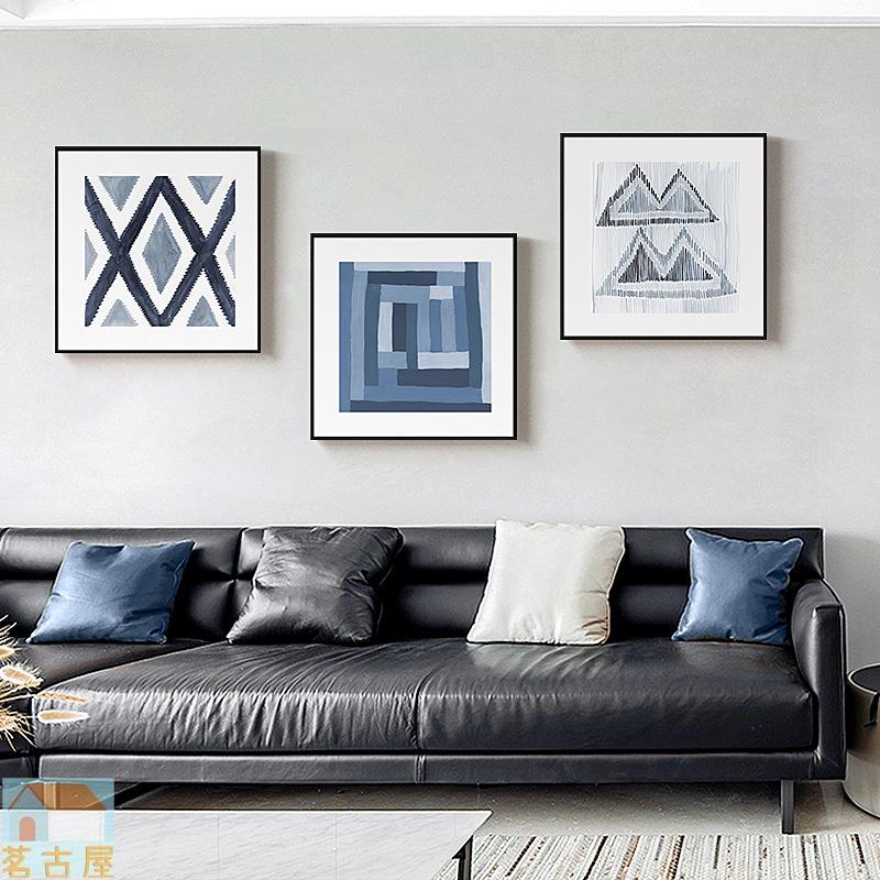 現代簡約客廳裝飾畫批發藍色地中海風格掛畫抽象幾何墻壁畫
