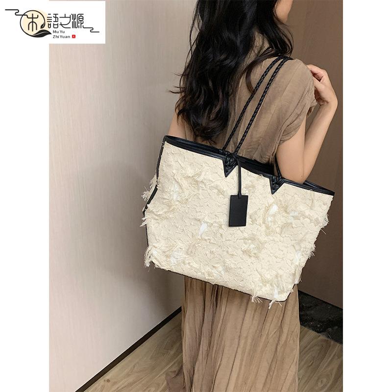 【臺灣公司貨】休閑大容量包包女包新款托特包高級感小眾流蘇帆布大包單肩包