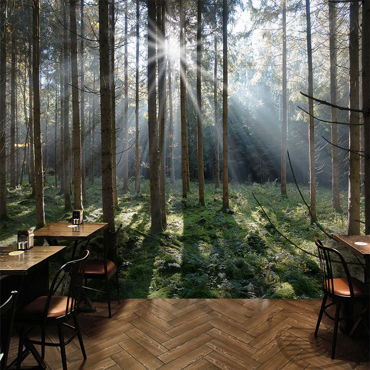 3d立體延伸空間森林樹木壁紙餐廳臥室大自然田園植物電視背景墻紙