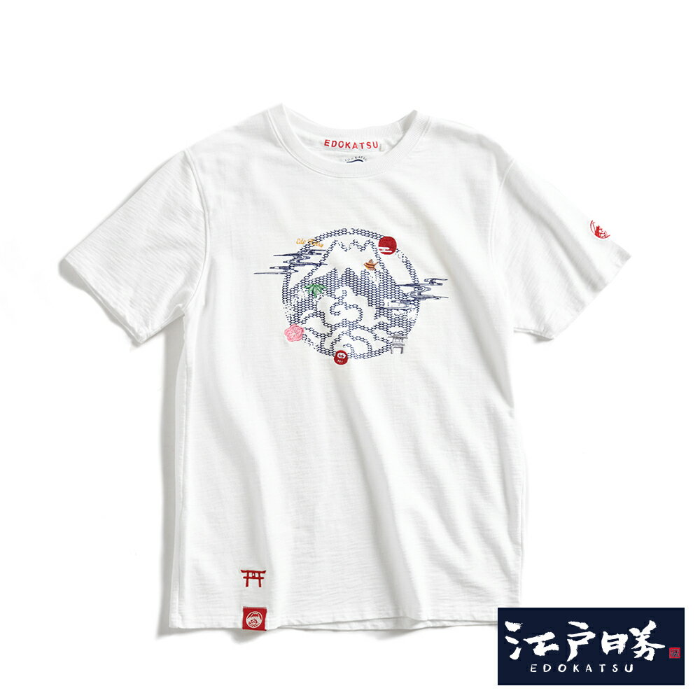 EDOKATSU江戶勝 富士山朱印和風小刺繡短袖T恤-男款 米白色