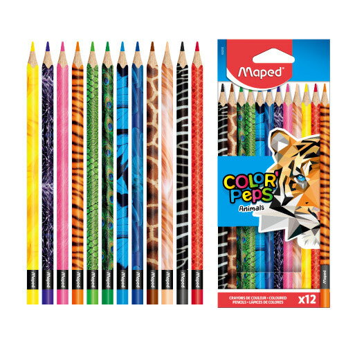 【法國Maped】彩色世界動物三角色鉛筆12色 / 彩色鉛筆 / 色鉛筆