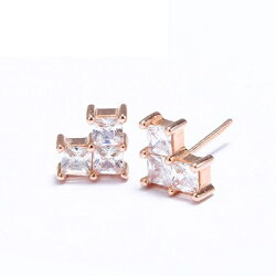 ★玫瑰金純銀耳環鑲鑽耳飾-創意百搭造型生日情人節禮物女飾品73dy57【獨家進口】【米蘭精品】