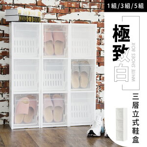 拖鞋盒/收納盒/鞋櫃 極致白三層立式鞋盒 dayneeds