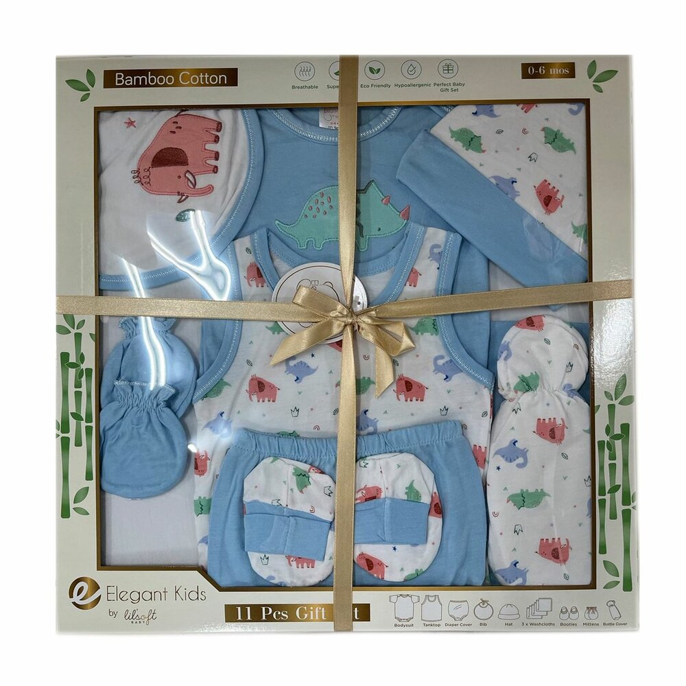 美國Elegant kids十一件組彌月禮盒-藍色 - 彌月禮盒 十一件組彌月禮盒 男嬰裝 男嬰 嬰兒手套 嬰兒帽子 嬰兒圍兜 嬰兒套裝 嬰兒襪子 嬰兒裝