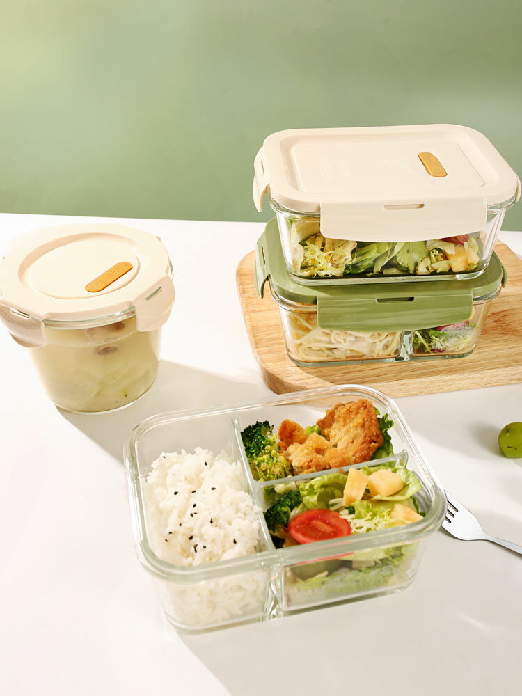 上班族玻璃餐盒分隔帶飯飯盒微波爐加熱專用保鮮盒湯碗水果便當盒