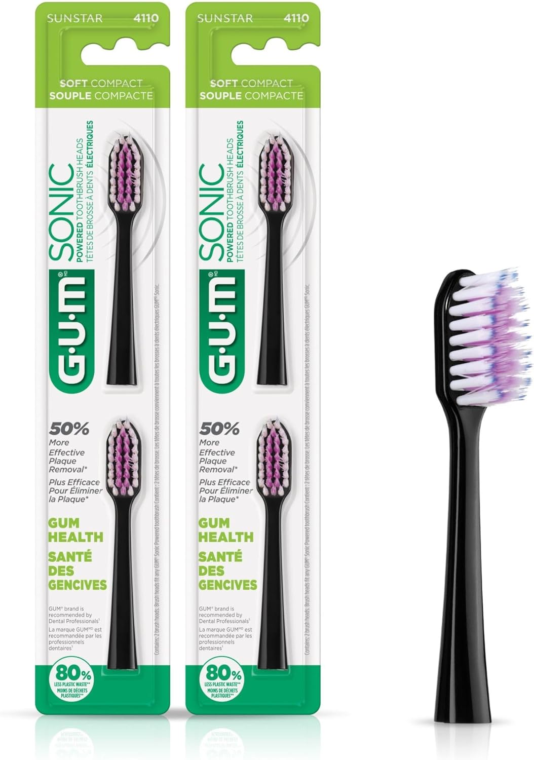 [5美國直購] Sunstar GUM 4110 替換牙刷頭 4入 黑 適用於 4100 音波 電動牙刷