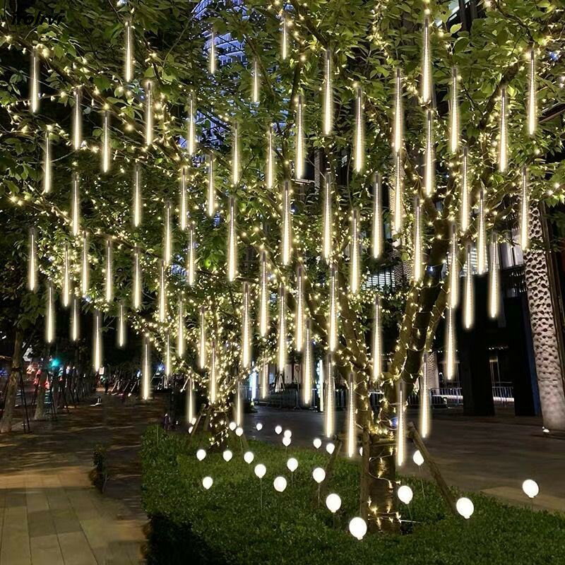 流星雨led閃燈串燈滿天星室外掛樹上的彩燈氛圍裝飾燈管戶外防水